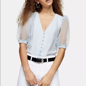 TopShop Organza Sleeve Blouse - Blue Size 8 NWT